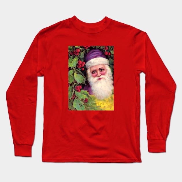 Vintage Santa Christmas Greetings Long Sleeve T-Shirt by Siren Seventy One